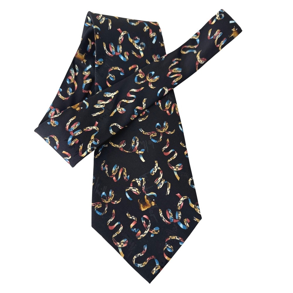Vintage Nicole Miller Silk Tie Bull and Bear Ticker‎ Tape 1997